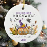 Unser erstes Halloween in New Zuhause Watercolor Keramik Ornament<br><div class="desc">Dieses Design entstand durch digitale Kunst, es kann in dem Bereich personalisiert sein, der durch das Ändern des Fotos oder das Hinzufügen eigener Wörter zur Verfügung gestellt oder angepasst wird. Kontaktieren Sie mich unter colorflowcreations@gmail.com , wenn Sie dieses Design für ein anderes Produkt haben möchten. Sehen Sie mehr meiner Kreationen...</div>