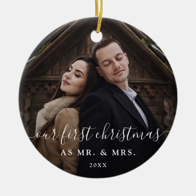 Unser erstes niedliches rustikales Skript und Foto Keramik Ornament (Vorne)