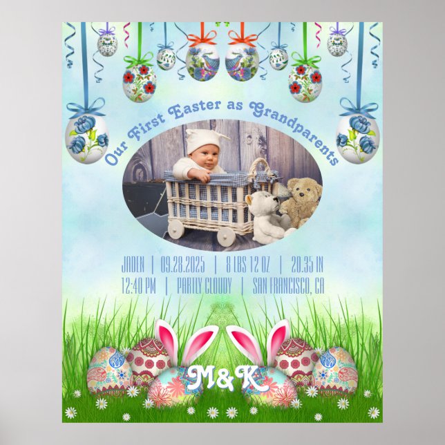 Unser erstes Ostern als Großeltern Baby Blue Foto Poster (Vorne)