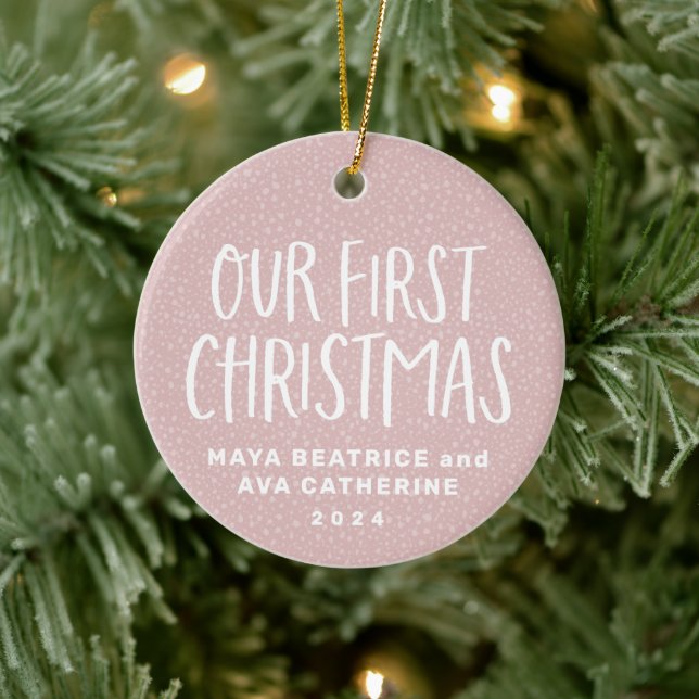 Unser erstes personalisiertes Foto zu Weihnachten Keramik Ornament (Baum)