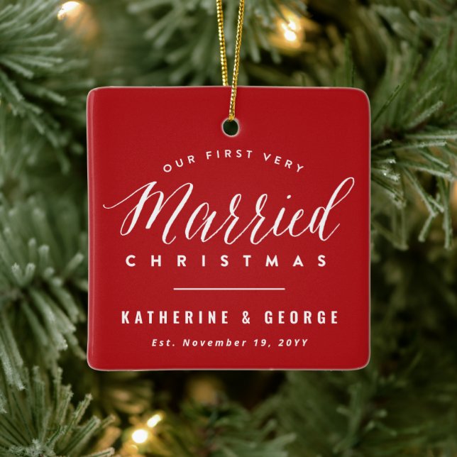 Unser erstes, sehr Verheiratetes Weihnachtsfest Keramikornament (Baum)
