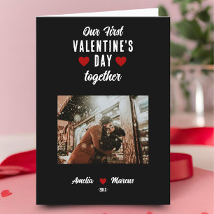 Unser erstes Valentinstag-Zusammen-Foto Schwarz Feiertagskarte