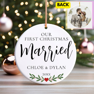 Unser erstes Verheiratetes Foto für Weihnachten Keramik Ornament