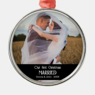 Unser erstes Verheiratetes Foto für Weihnachten Ornament Aus Metall