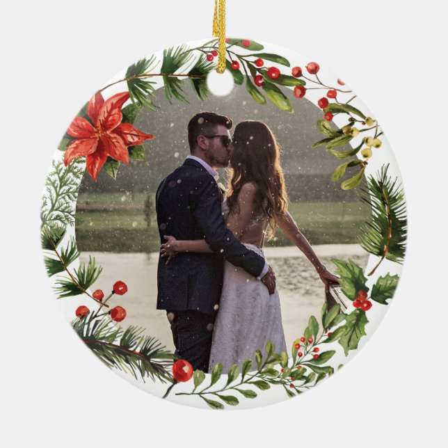 Unser erstes Verheiratetes Foto zu Weihnachten bot Keramik Ornament (Hinten)