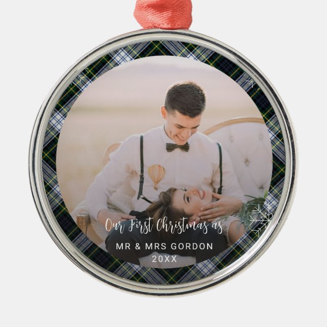 Unser erstes Verheiratetes Foto zu Weihnachten Kar Ornament Aus Metall (Vorne)