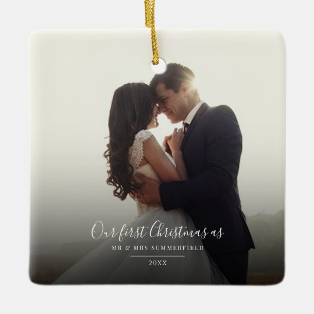 Unser erstes Verheiratetes Foto zu Weihnachten Keramikornament (Vorderseite)