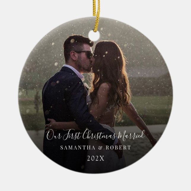 Unser erstes Verheiratetes Keepake-Foto Keramik Ornament (Vorne)