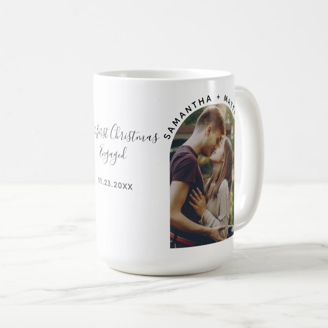 Unser erstes Verlobtes Foto zu Weihnachten Persona Kaffeetasse (VorderseiteRechts)