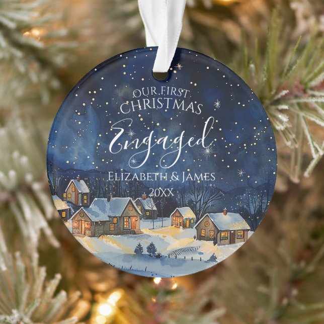 Unser erstes Verlobtes Foto zu Weihnachten Rustic  Ornament (Baum)