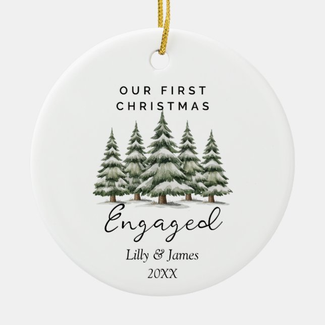 Unser erstes Verlobtes Personalisiertes Weihnachts Keramik Ornament (Vorne)