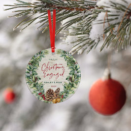 Unser erstes Verlobtes Winter-Kranz-Foto zu Weihna Keramik Ornament