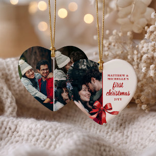 Unser erstes Weihnachten 4 Foto-Collage roter Boge Keramik Ornament