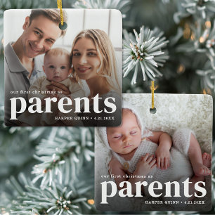 Unser erstes Weihnachten als Eltern 2 Foto Keramikornament