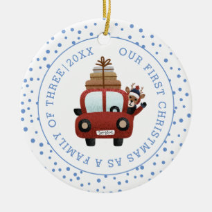 Unser erstes Weihnachten als Eltern Auto blau Foto Keramik Ornament