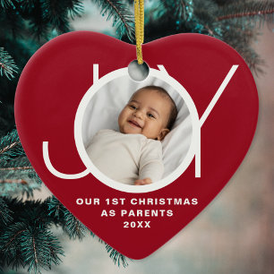 Unser erstes Weihnachten als Eltern Foto Rot  Keramik Ornament