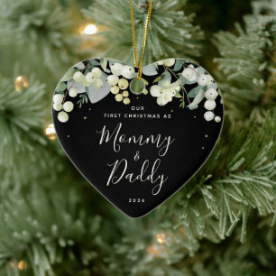Unser erstes Weihnachten als Eltern Herzförmig Fot Keramik Ornament