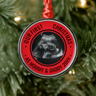 Unser erstes Weihnachten als Eltern Ultraschall Ornament Aus Metall