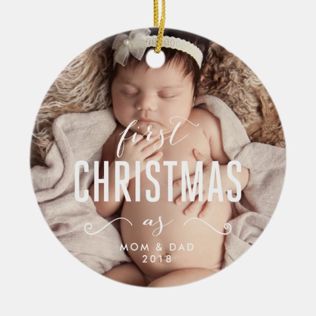 Unser erstes Weihnachten als Eltern-Verzierung Keramik Ornament (Vorne)