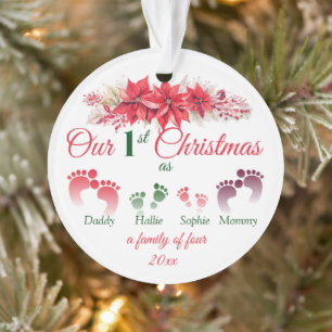Unser erstes Weihnachten als Familie mit 4 Persone Ornament