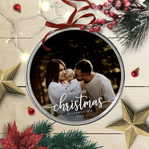 Unser erstes Weihnachten als Familie von 3 Elegant Ornament Aus Metall