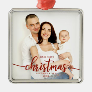 Unser erstes Weihnachten als Familie von 3 Roter S Ornament Aus Metall