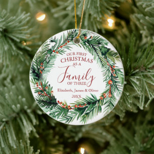 Unser erstes Weihnachten als Familie zu dritt Kran Keramik Ornament