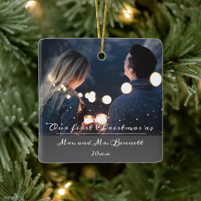 Unser erstes Weihnachten als Frau. & Mr. Wedding F Keramikornament (Baum)