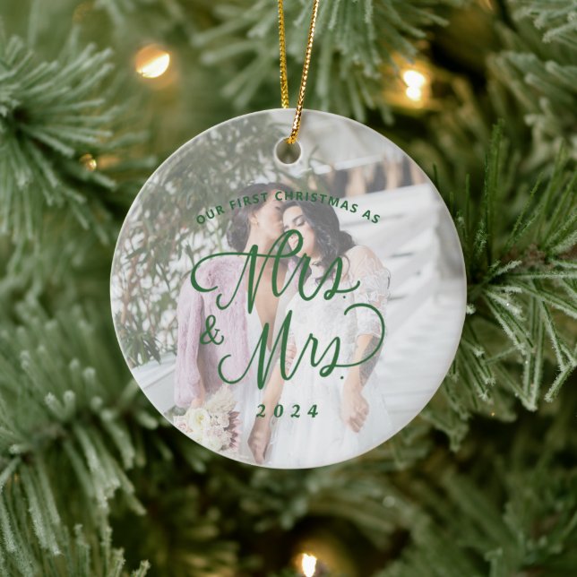 Unser erstes Weihnachten als Frau. & Mrs. Foto Keramik Ornament (Baum)