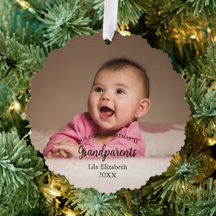 Unser erstes Weihnachten als Großeltern Baby-Foto Ornament Karte