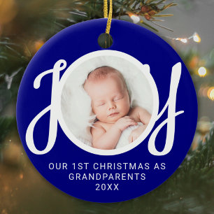 Unser erstes Weihnachten als Großeltern Foto Blau Keramik Ornament