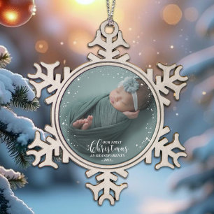 Unser erstes Weihnachten als Großeltern Foto-Ornam Schneeflocken Zinn-Ornament