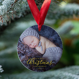 Unser erstes Weihnachten als Großeltern Goldfolie Ornament