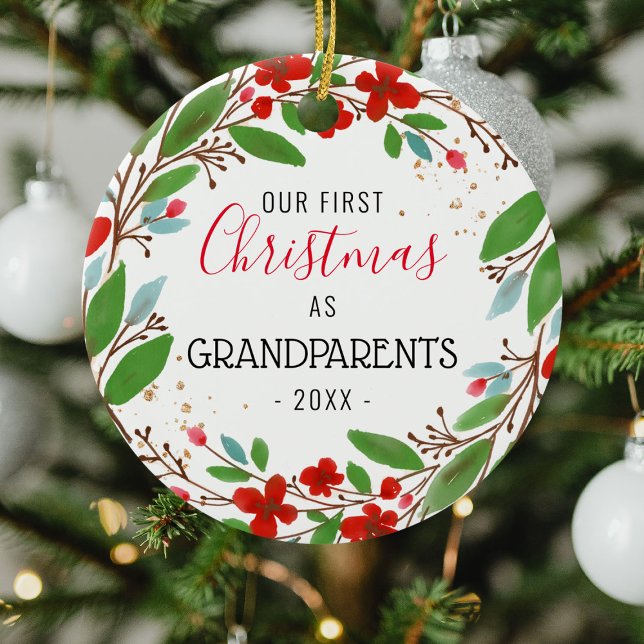 Unser erstes Weihnachten als Großeltern | Kranz-Fo Keramik Ornament (Von Creator hochgeladen)