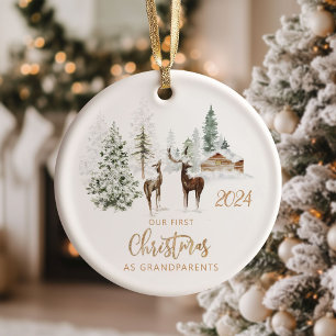 Unser erstes Weihnachten als Großeltern Wald Keramik Ornament