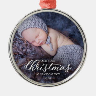 Unser erstes Weihnachten als Großeltern White Schr Ornament Aus Metall