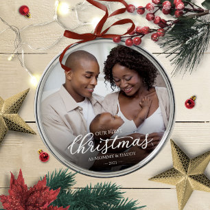 Unser erstes Weihnachten als Mama und Papa Familie Ornament Aus Metall