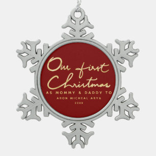 Unser erstes Weihnachten als Mama-und Schneeflocken Zinn-Ornament