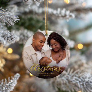Unser erstes Weihnachten als Mama und Vater Gold F Keramik Ornament