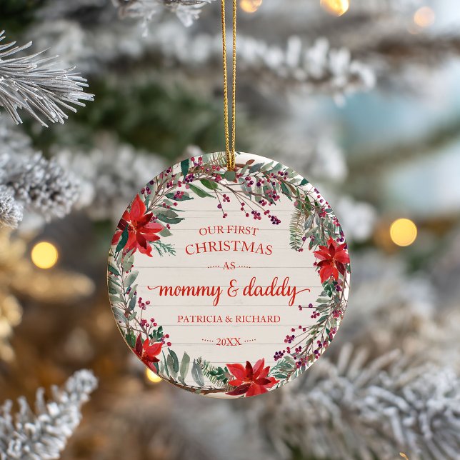 Unser erstes Weihnachten als Mommy & Daddy Rustic  Keramik Ornament (Von Creator hochgeladen)