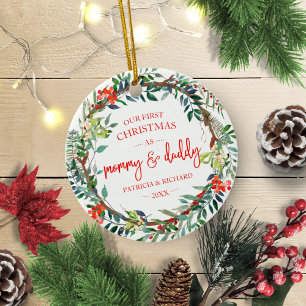 Unser erstes Weihnachten als Mommy & Daddy Rustic  Keramik Ornament