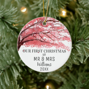 Unser erstes Weihnachten als MR & MRS Kirschblüte Keramik Ornament