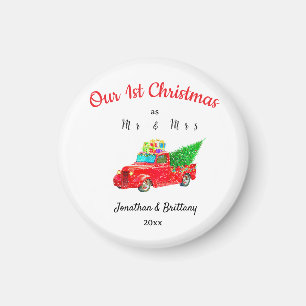 Unser erstes Weihnachten als Mr & Mrs Vintage Red  Magnet