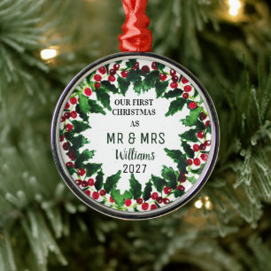 Unser erstes Weihnachten als MR & MRS Wreath Rusti Ornament Aus Metall