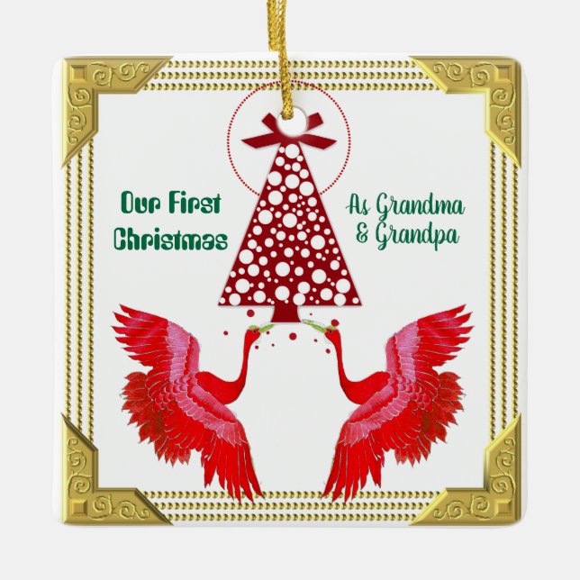 Unser erstes Weihnachten als Oma Opa 2 Schwänze Sp Keramikornament (Vorderseite)