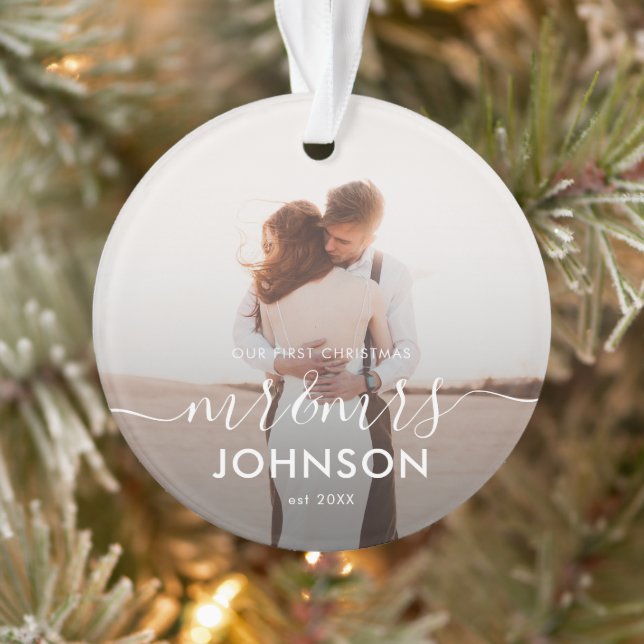Unser erstes Weihnachten Elegant Script Mr. und Mr Ornament (Baum)