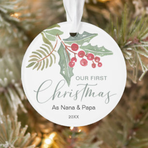 Unser erstes Weihnachten Großeltern Wintergrün Ornament