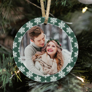 Unser erstes Weihnachten grüne Schneeflocke Foto Ornament
