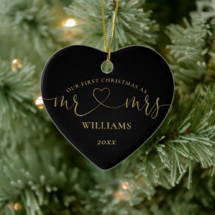 Unser erstes Weihnachten Herr Frau Schwarz Gold Li Keramik Ornament