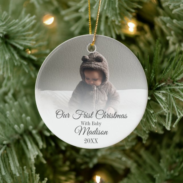 Unser erstes Weihnachten mit Baby Quote Monogram F Keramik Ornament (Baum)